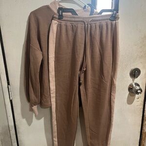 Brown and Cream Tracksuit Set